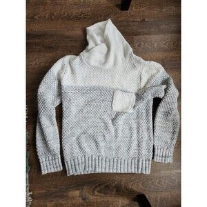 Womens M Cowl Neck 2 Tone Gray Chunky Knit Sweater